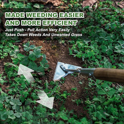 Haliaeetus Triangle Hoe, 60'' Scuffle Hoe for Keeping Your Back from Tiring Out, Weeding Just in Push-Pull Motion, Rogue Hoe with Triangle Head for Quickly Clear Out a lot of Weeds from All Direction