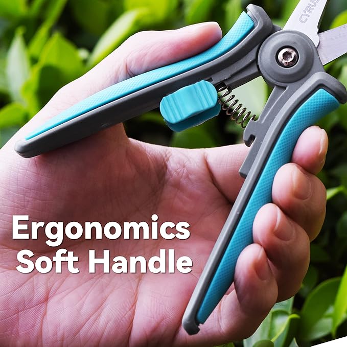 CYRUS 6” Gardening Scissors Hand Pruner Pruning Shear with Straight Stainless Steel Blades Trimming Hand Pruner