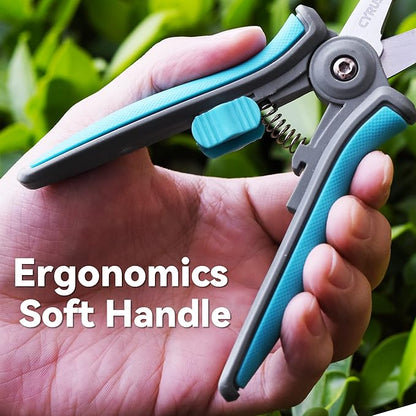 CYRUS 6” Gardening Scissors Hand Pruner Pruning Shear with Straight Stainless Steel Blades Trimming Hand Pruner