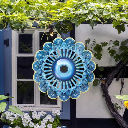 Blue Evil Eye Hanging Wind Spinners Outdoor Metal Evil Eye Decor Mandala 3D Stainless Steel Wind Spinner Protective Amulet for Home Outdoor Garden Yard Decoration (Mandala)