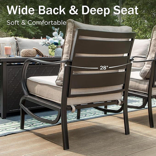 PHI VILLA Patio Furniture Conversation Set for 2, Deluxe Outdoor Patio Set with 2 Stable Padded Sofa Chair