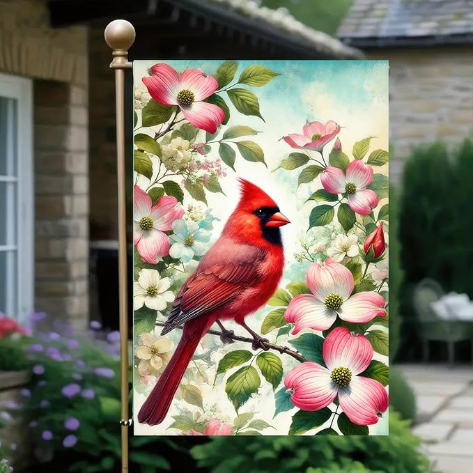 Spring Cardinal Garden Flag 12×18 Inch Double Sided Red Bird Flower Yard Flag Decorations for Lawn Yard Outdoor Birdhouse Farmhouse Decor