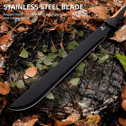 REAT Gardening Heavy Duty Machete,24" Full Tang Machete with Shaeth,Ergonomic No-Slip Handle,Machetes for Bushcraft, Outdoor Hunting, Garden Cutting Trees and Yard Work (Orange)