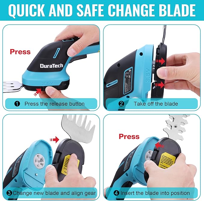 DURATECH Cordless Hedge Trimmer, 3.6V 2-in-1 Handheld Rechargeable Grass Trimmer & Hedge Shears with USB Type-C Cable, Built-in Li-ion Battery, Electric Shrub & Grass Shears for Garden, Yard and Lawn