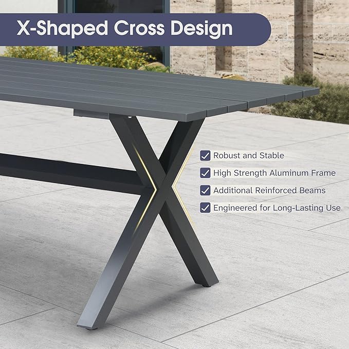 PURPLE LEAF 14 Pieces Patio Dining Set Wicker Outdoor Furniture Rectangular Table and Chairs Set for Garden Deck Aluminum Frame Backyard Kitchen Set, Cushions and Pillows Included Grey