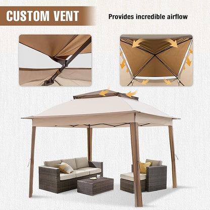 11x11 Outdoor Pop up Gazebo Tent with Mesh Walls for Patio, Lawn, Backyard and Deck, Beige