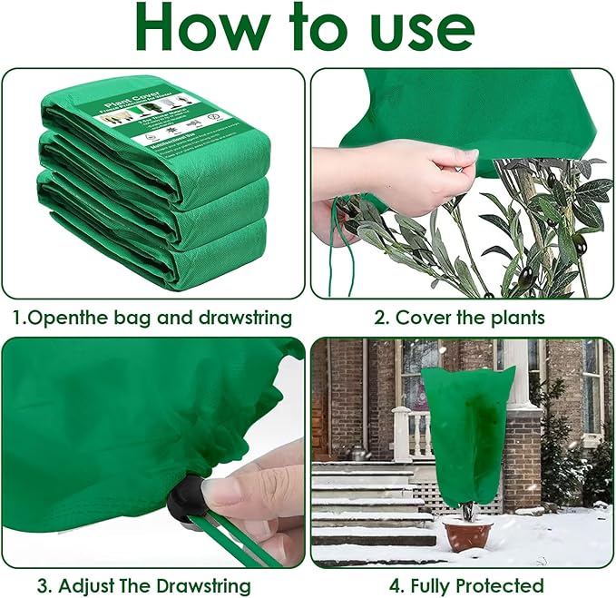 3 Pcs Large Plant Covers Freeze Protection 47.5" X 71.2",Reusable Winter Cold Weather Frost Blankets for Outdoor Plants with Drawstring and Zipper,Outdoor Tree Jackets (M:31.5"*47.5", Green)