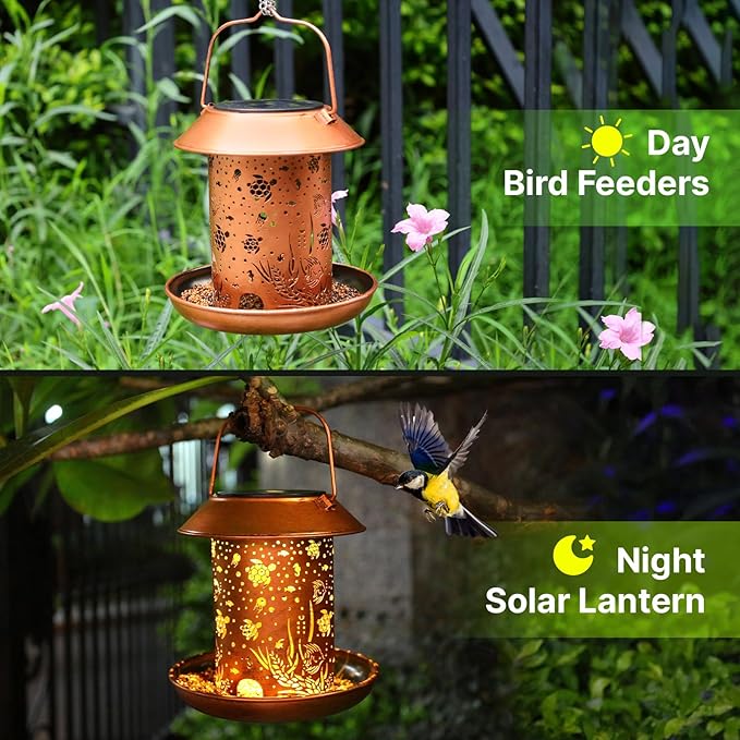 Bird Feeders for Outdoors Hanging Meta Solar Bird Feeder Chewproof Waterproof Sea Turtle Solar Lantern Decor Garden Gifts for Women Mom Friends Birds Lovers Decoration for Yard, Patio, Lawn,Christmas