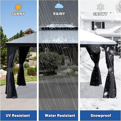 Outdoor Hardtop Gazebo for Patio 12x14FT with Resin-Galvanized Steel Roof, Metal Hard Top Gazebo with Gutters, Heavy Duty Gazebos All Season with Curtains & Netting, for Deck, Backyard, Hot Tub