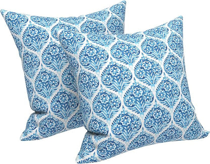 LVTXIII Outdoor Throw Pillows, Decorative Throw Pillows with Inserts, 16"x16" Square Pillows for Bed, Couch, Sofa and Patio Furniture, Set of 2, Celadon Geometric