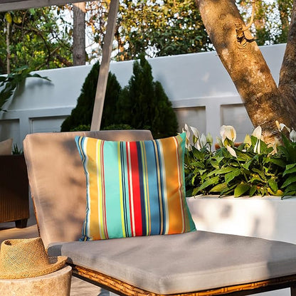 Outdoor Waterproof Throw Pillow Covers 20x20 Inches Decorative Lines Striped Pillow Covers Blue Square Cushion Cases for Patio Furniture Tent Garden Couch,Set of 2,Color Stripe(Blue)
