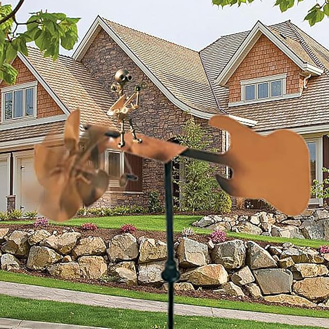 Guitarist Wind Sculptures & Spinners, Kinetic Sculpture Windmills, Metal Art Musician Figurine Wind Mill for Garden Yard Lawn Patio, Unique Garden Windmill Gift for Music Lover