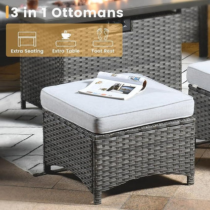 HOOOWOOO Patio Furniture Set,6 Piece Outdoor Furniture Set with Swivel Chairs,Wicker Patio Conversation Couch Chairs Ottoman Set,Light Gray