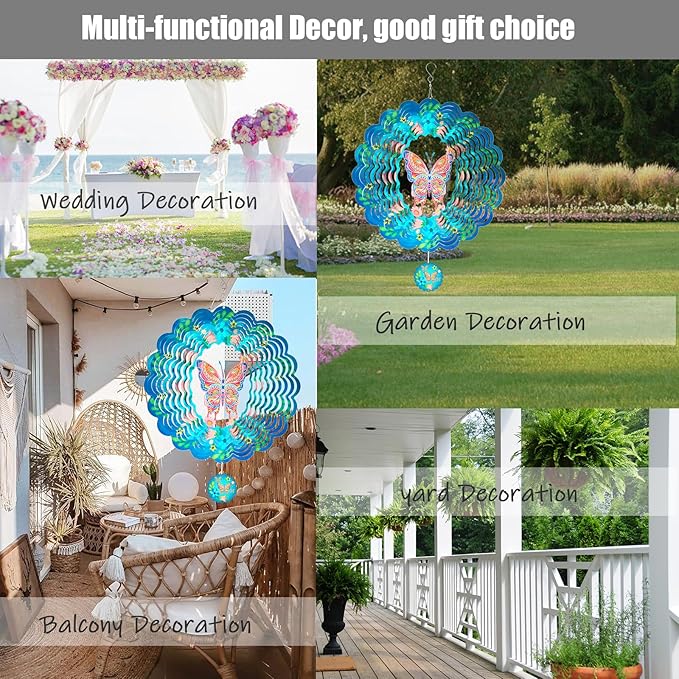 Butterfly Wind Spinners for Yard and Garden,12 Inch 3D Stainless Steel Hanging Kinetic Yard Art Wind Sculpture, Kinetic Art Garden Decor for Christmas Outdoor & Indoor