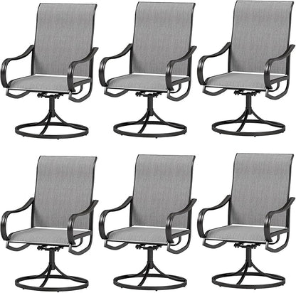 MFSTUDIO Outdoor Swivel Patio Dining Chairs Set of 6, High Back Breathable Textilene Patio Chairs for Balcony, Backyard, Deck, Garden (Light Grey Fabric, Black Frame)