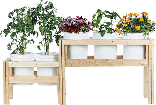 Greenes Fence Two-Tiers Five Bucket Elevated Cedar Wood Garden Frame, 69 in. x 16 in. x 30 in. - Made in USA with North American Cedar