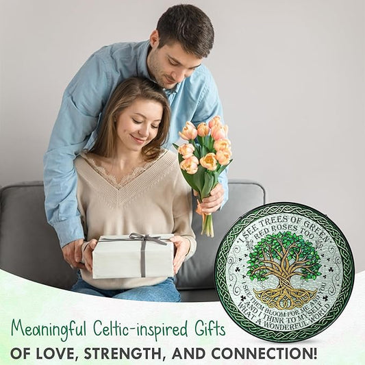 FLAGWIX Christmas Tree of Life Gifts for Women Men - Stained Glass Window Hanging 8 in - Birthday Gifts for Friend Family, Tree of Life Decor Suncatchers for Windows Hanging, Celtic Garden Decor