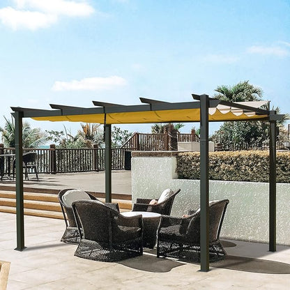 Domi Outdoor Living 10’ X 13’ Outdoor Retractable Pergola with Weather-Resistant Canopy Aluminum Garden Pergola Patio Grill Gazebo for Courtyard