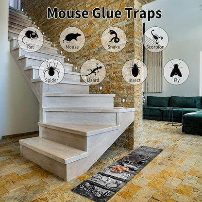 Qualirey 4 Pcs 47 Inch Ultra Large Sticky Mouse Glue Traps Sticky Rat Trap That Work for Rats Roaches Rodents Heavy Duty Pre Baited Mats Indoor Outdoor Catch Pest (Black)