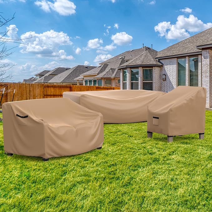 Patio Sofa Cover Waterproof - Heavy Duty 3-Seater Outdoor Couch Cover, Patio Furniture Covers with Air Vent and Handles, 78" L ×33" D×32" H, Brown