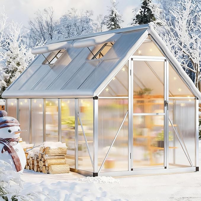 GAOMON 6x11 FT Outdoor Greenhouse with Roof Vent, Heavy Duty Aluminum Polycarbonate Greenhouses, Easy Assembly, Lockable Door, Large Walk-in Greenhouse for Patio, Backyard, Garden
