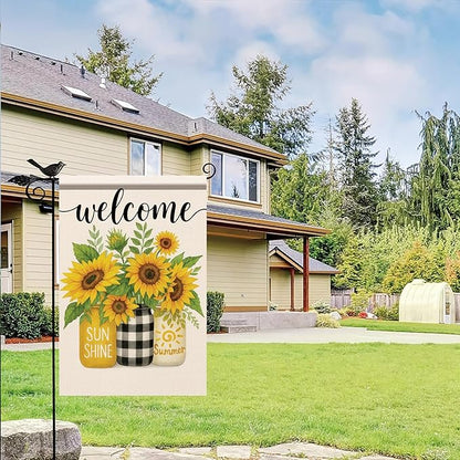 Spring Summer Welcome Garden Flag Sunflower Floral Yard Banner 12x18 Inch Double Sided Outdoor Decoration for Porch Lawn Patio Entryway Rustic Country Farmhouse Seasonal Home