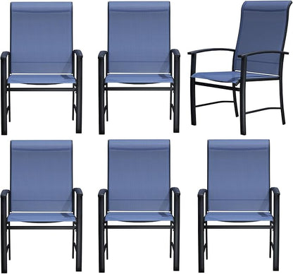 Outdoor Dining Chairs Set of 6, Stackable Patio Chairs with Metal Frame & Textilene Fabric, Perfect for Patio Garden Deck, Blue