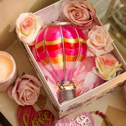 TERESA'S COLLECTIONS Hot Air Balloon Solar Lantern for Valentines Day Garden Decor,Hanging Flickering Flame Outdoor Lights for Trees, Pink Decorations for Party Gift for Mom