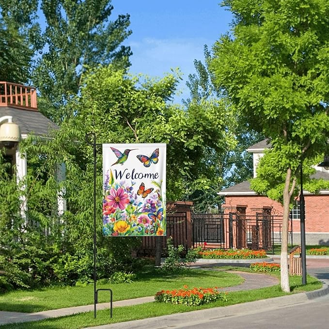 Spring Flower Garden Flag Vertical Double Sided Outdoor Yard Flags 12.5x18 Inch Burlap Banners for House Lawn