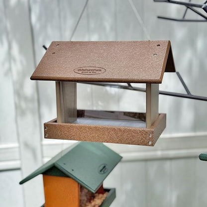 DutchCrafters Poly Hanging Hopper Bird Feeder, Large Hanging Bird Feeder for Outside, Outdoors - Amish American Made (Tudor Brown & Weatherwood)