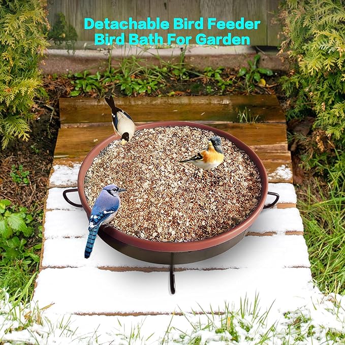 Heated Bird Bath for Outdoors for Winter, 3 Easy Ways to Mount Detachable Bird Bath Bowl, 75W Heated Bird Baths with Thermostatically Controlled for Garden Yard Patio Lawn, Terracotta