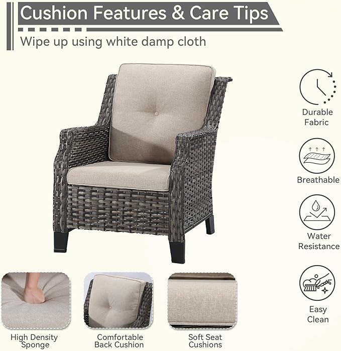 Patio Furniture Set 3 Pieces-Patio Chairs Set of 2 and A Side Table with Thick Cushions and All-Weather PE Wicker for Garden, Patio and Porch, Beige