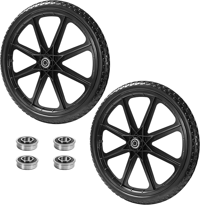 (2 PACK) 20" Flat Free Cart Wheels Compatible with rubbermaid Wheelbarrow Wheels,20x2" Flat Free Tires for Lawn Mower, Garden Cart- 3/4" Bearing,Hub Length 2.5", Black