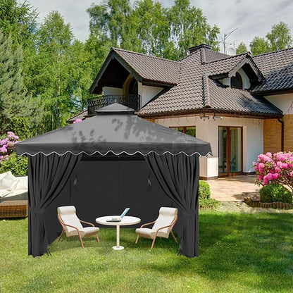 Gazebo Universal Replacement Privacy Curtain, 10'X10' Gazebo Curtains Outdoor Waterproof, 4-Panels Sidewall with Zipper for Patio, Garden and Backyard (Only Curtains, 10'X10', Black)
