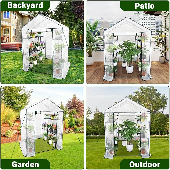 Greenhouse for Outdoors,Walk in 3-Tier 6 Shelves Green House w/ Roll-Up Zippered Door Anchors and Ropes,Waterproof & UV Protected Plant Garden Hot House for Garden Patio Backyard,57 x 57 x 76''