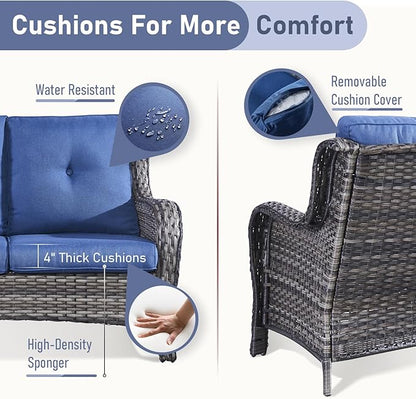4 Piece Patio Furniture-with 50,000 BTU Gas Propane Fire Pit Table Outdoor Patio Furniture with Swivel Rocker Chairs,Outdoor Couch