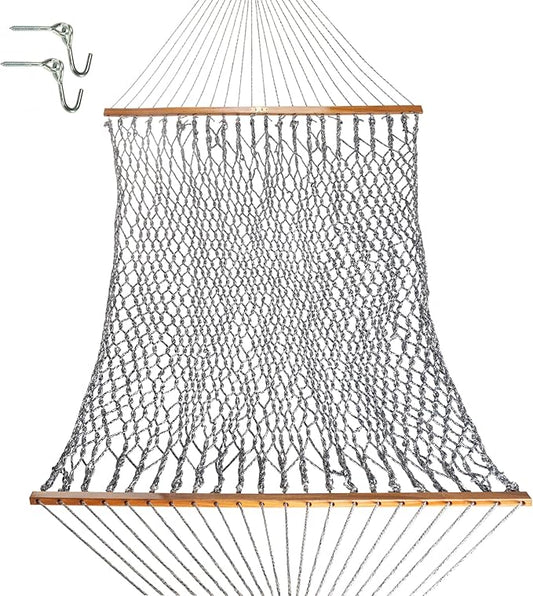 Original Pawleys Island Large Navy DuraCord Rope Hammock – 13 ft. x 55 in., 2-Person, 450 lb Capacity, Oak Spreader Bar, Zinc-Plated Hardware, Handcrafted in The USA