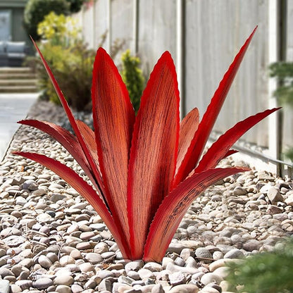 TOMBABY Enlarge Thickened Wind Resistant Metal Agave Garden Art Metal Plant Country Garden Sculpture Statue Outdoor Decoration Agave Metal Plant Courtyard Lawn Ornament Gift (2, 12 Leaves red)