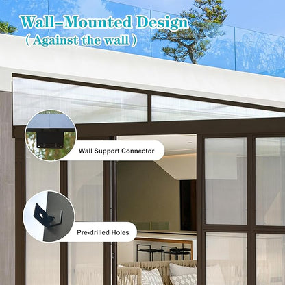 12x16FT Lean to Sunroom, Patio Wall Mounted Solarium All Weather Use, Against The Wall Enclosed Gazebo Small Guest House with Removable Polycarbonate Roof/Windows, 2 Lockable Sliding Doors
