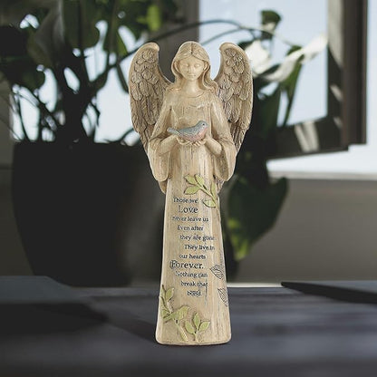 DUSVALLY Angel Statue, Memory Guardian Garden Decor, 10" H Waterproof Outdoor Angel Figurine Sculpture for Lawn & Yard (Praying, Holding The Bird)