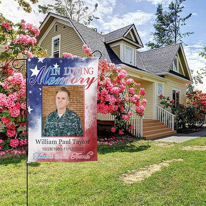 Custom Memorial Flag Personalized Garden Flag for Cemetery in Loving Memory with Photo Name Date Memory Garden Flags For Loss of Loved One Lawn Outdoor Double Sided Yard Flags (Memorial Funeral Flags 3, 28x40(in))