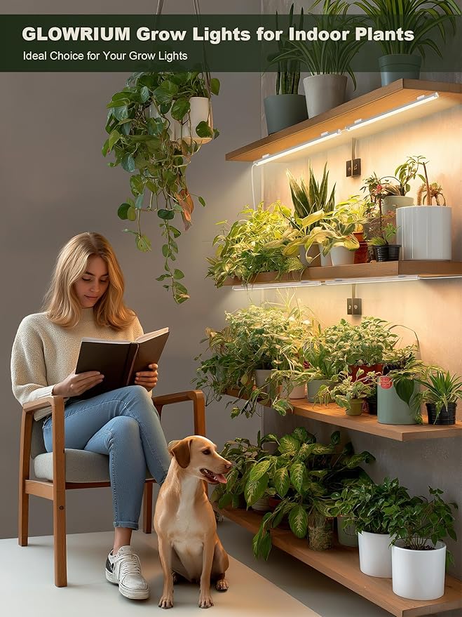 GLOWRIUM Smart Grow Lights for Indoor Plants with APP, 15" Full Spectrum Grow Light Strips, G6 Plant Light Strip with auto Timer, 3 Angle dimming Levels for Plant Shelf, 6-Pack (White, 48W)