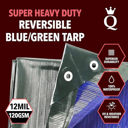 QUEEN OF TARPS | 20x25 Super Heavy Duty Tarp Waterproof, 200 GSM is 20 MIL, UV/Tear Resistant Tarp, Camping, Outdoor Furniture, Car, Tents, Painting, Firewood Protection | 20x25, Super Duty