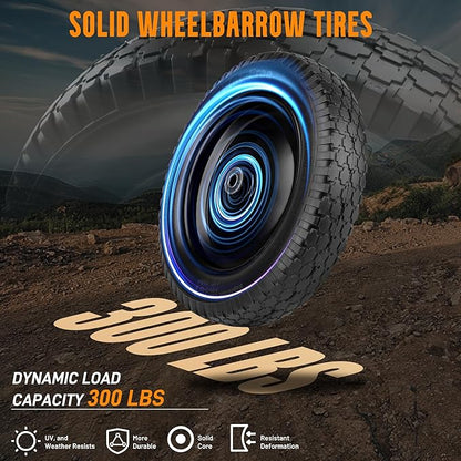 Wheelbarrow Tire 4.80/4.00-8 Flat-Free Tire and Wheel 14.5" Solid Wheelbarrow Tires with 3"-7" Centered Hub and 5/8" & 3/4" Bearings for Hand Truck, Trolley, Garden Cart, Wagons (2 Pack)