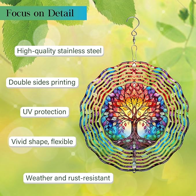 Tree of Life Wind Spinner,3D Frosted Wind Spinners Hanging for Yard and Garden Gift Tree of Life Wind Sculptures,10" Hanging Tree of Life Wind Spinner Made of Tough Steel Plate
