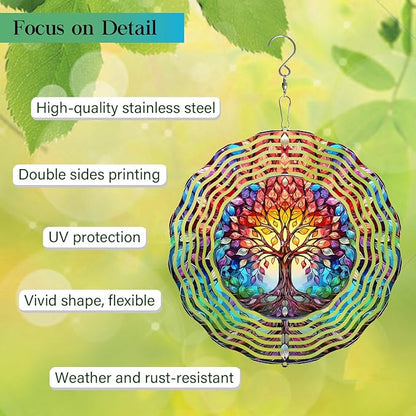 Tree of Life Wind Spinner,3D Frosted Wind Spinners Hanging for Yard and Garden Gift Tree of Life Wind Sculptures,10" Hanging Tree of Life Wind Spinner Made of Tough Steel Plate