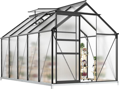 YITAHOME 10x6FT Polycarbonate Greenhouse Heavy Duty Green Houses Outdoor Aluminum Greenhouses w/ Sliding Doors Vent Window Walk-in Greenhouse for Garden Backyard, Matte Black
