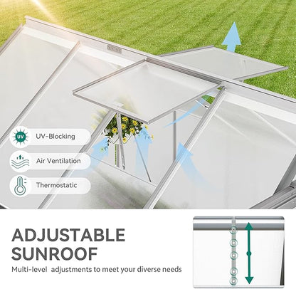 YITAHOME 6x8FT Polycarbonate Greenhouse Heavy Duty Green Houses Outdoor Aluminum Greenhouses with Sliding Doors Vent Window Walk-in Greenhouse Large Sun House for Garden Backyard, Matte Silver