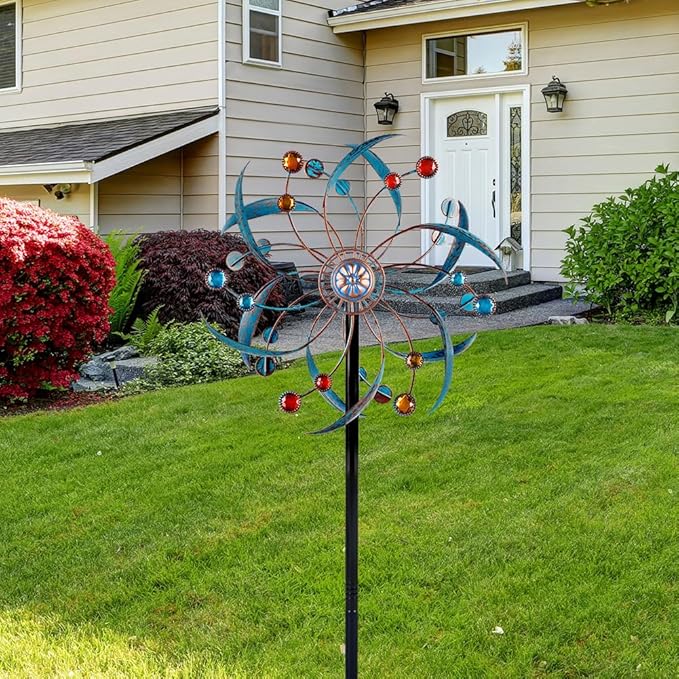 Stargarden Wind Spinners Outdoor, Metal Kinetic Wind Spinner Decorative Wind Sculptures & Spinners, 13 Inch Double Pinwheels for Yard and Garden