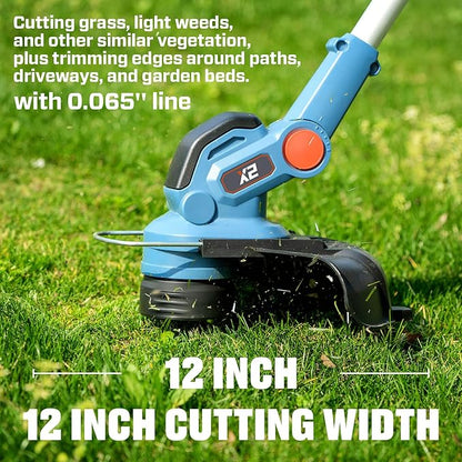 SENIX 20V 12" String Trimmer and Edger, 10'' Plastic Blades Weed Wacker, Telescopic Shaft, w/2.0Ah Battery & 2A Charger